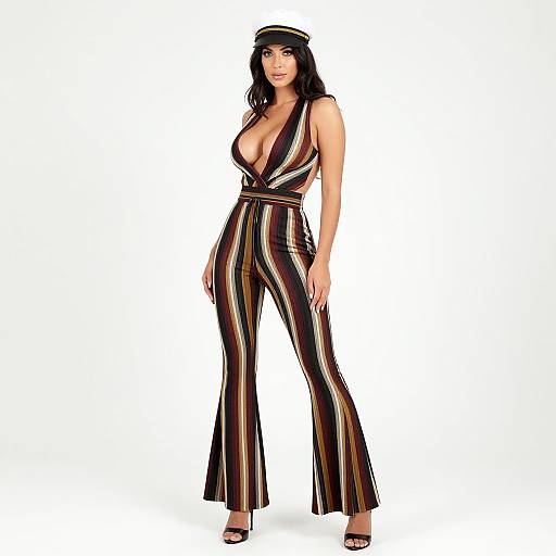 Retro Striped Flare-Leg Jumpsuit