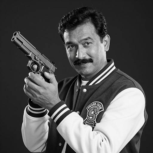 Black-and-White Varsity Jacket Portrait