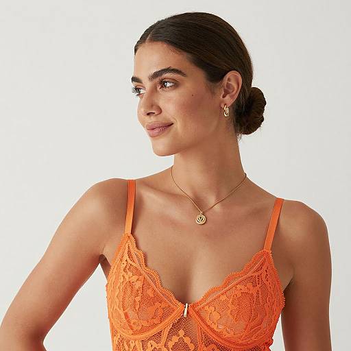 Elegant Woman in Orange Lace Bra