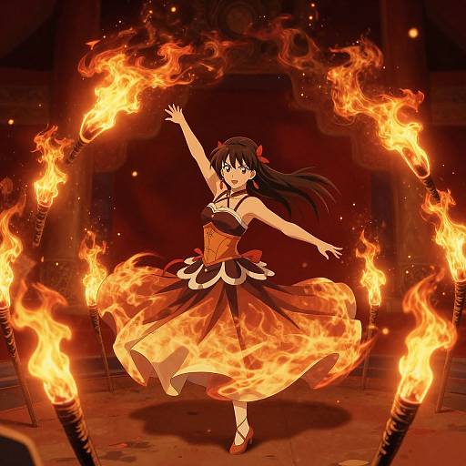 Anime Fire Dancer in Mystic Flames
