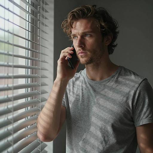 Intense Man in Dimly Lit Room