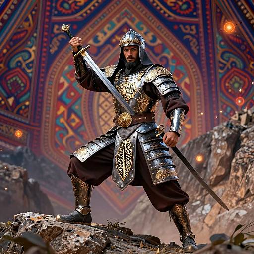 Heroic Islamic Warrior on Mountain Cliff