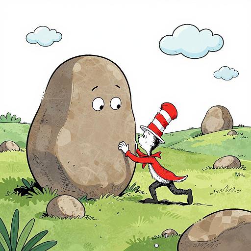 Whimsical Dr. Seuss Character with Melancholy Stone