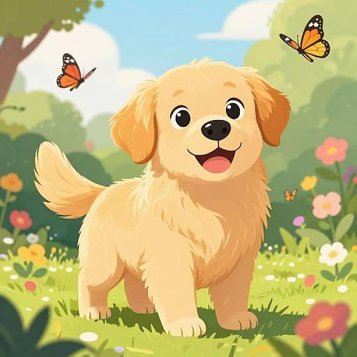 Friendly Fluffy Golden Retriever Illustration