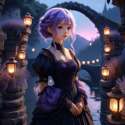 Mysterious Girl on Twilight Bridge Portrait
