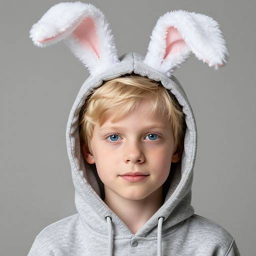Blonde Boy in Bunny Ears Hoodie