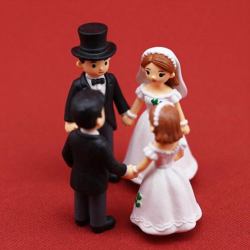 Wedding Couple Figurines on Red Fabric