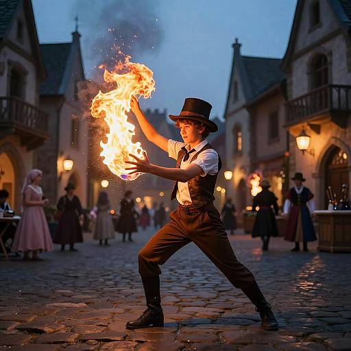 Young Magician Practicing Fire Magic