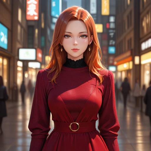 Elegant Girl in Red Dress on Street Elegant Girl in Red Dress on Street