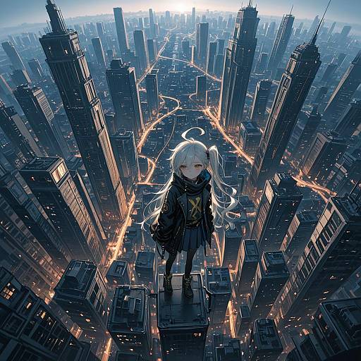 Aerial City View with a Giant Girl