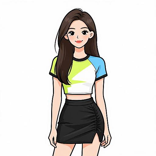 Smiling Woman in Color-Block Crop Top