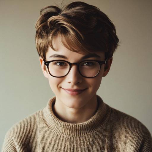 Teenage Boy with Glasses and Beige Sweater