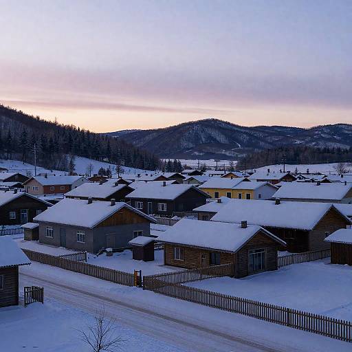 Serene Snowy Village at Dawn
