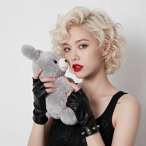 Portrait of a Stylish Woman with Plush Toy