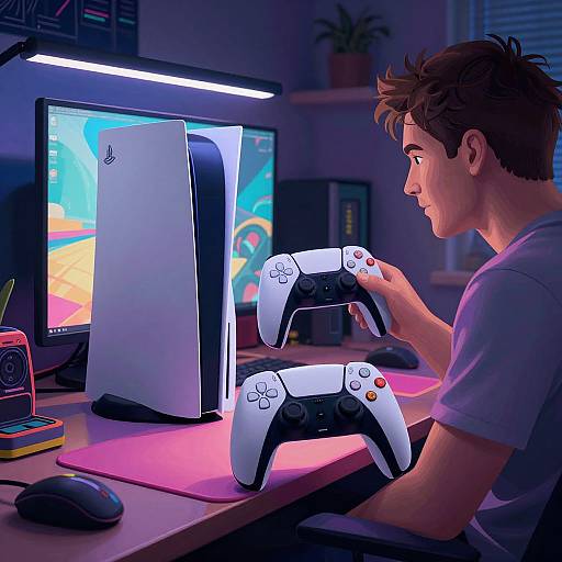 Pop Art Gamer in Bedroom Night