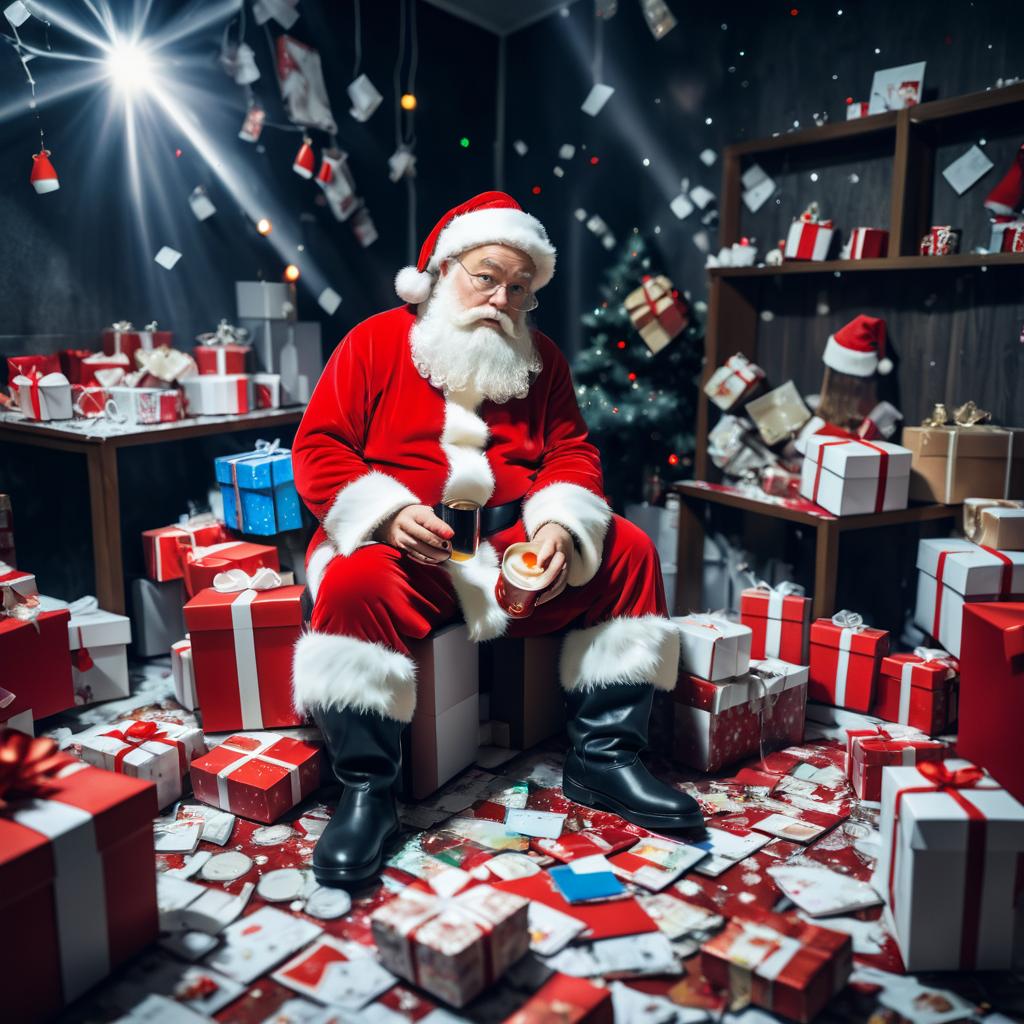 Melancholic Santa in Chaotic Room