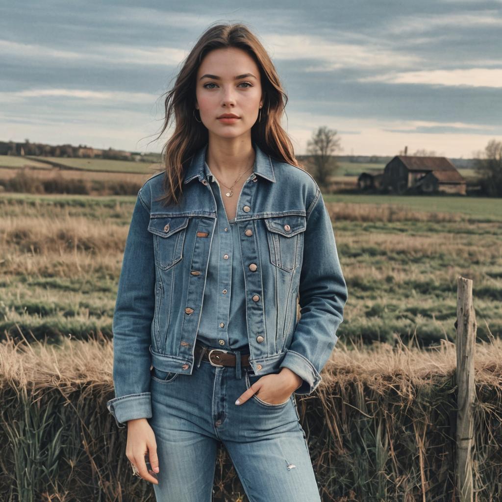 Vintage Denim Outfit in Rustic Countryside