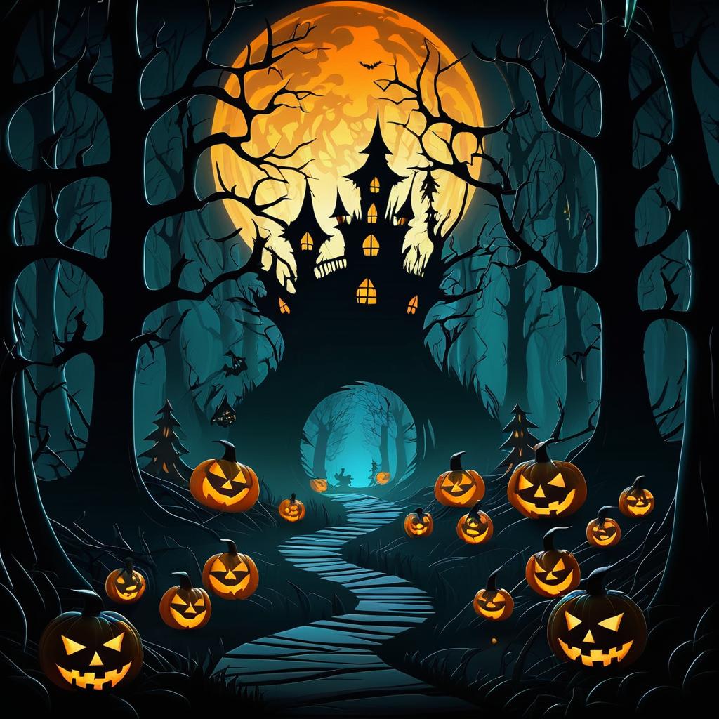 Spooky Halloween Scene in Haunted Forest