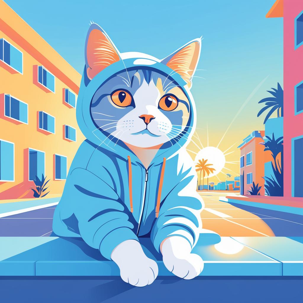 Cheerful Cat in Blue Hoodie Art