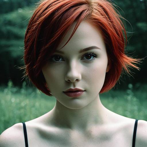 Portrait of young red-haired woman outdoors