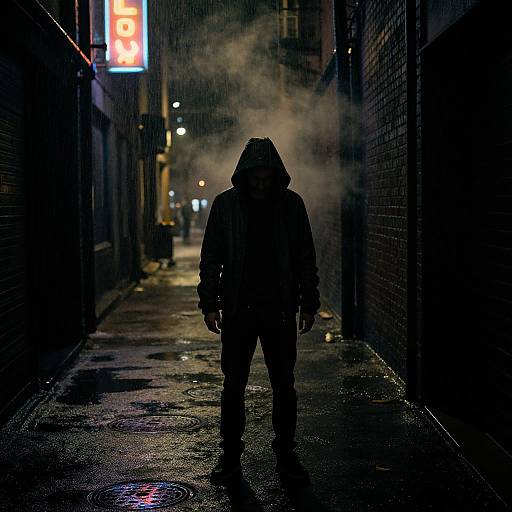 Man in Rainy Neon Alley