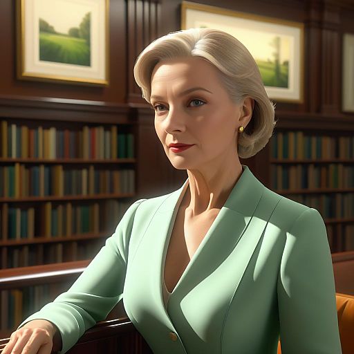Elegant Mature Woman in Tranquil Library Elegant Mature Woman in Tranquil Library