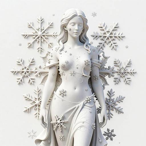 Intricate White 3D Sculpture with Snowflakes
