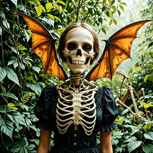Costume Skeleton with Bat Wings in Forest
