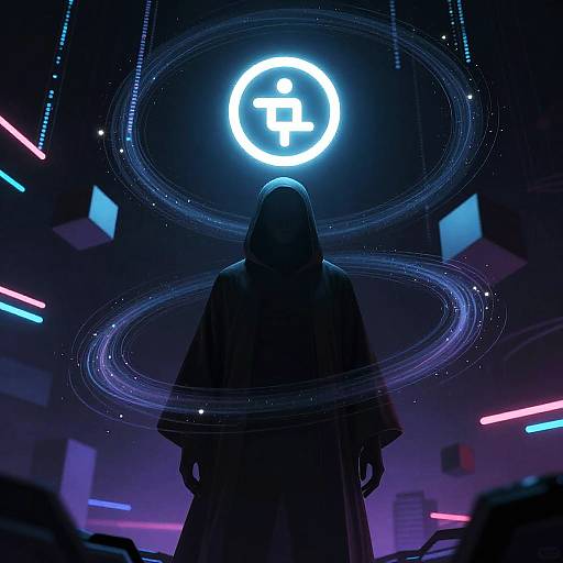 Mysterious Figure with Glowing Icon