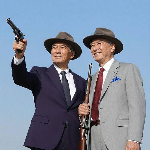 Vintage Duo With Guns Against Blue Sky
