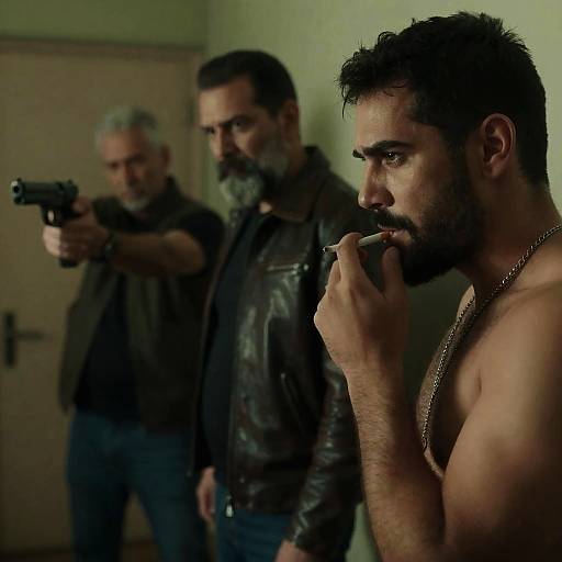 Intense Indoor Scene with Three Men