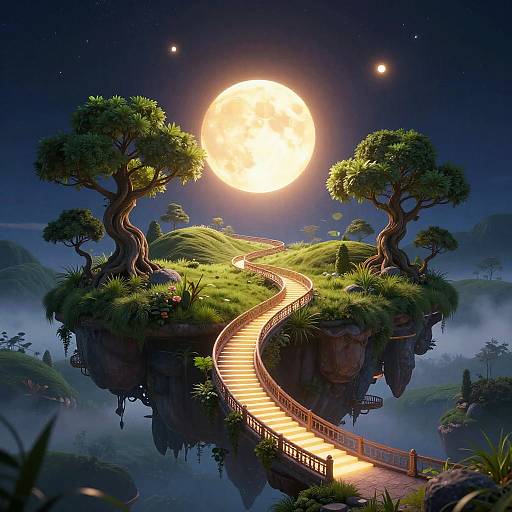 Futuristic Floating Island with Glowing Staircase