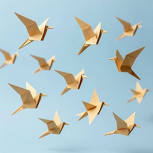 Origami Birds Migrating in Blue Sky