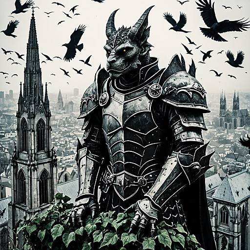 Anxious Gargoyle Overlooking a Gloomy City