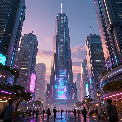 Futuristic Cyberpunk Cityscape at Twilight