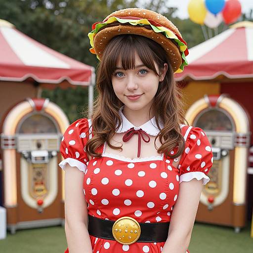 Whimsical Young Woman in Burger Costume