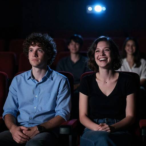 Cozy Movie Theater Scene with Laughter