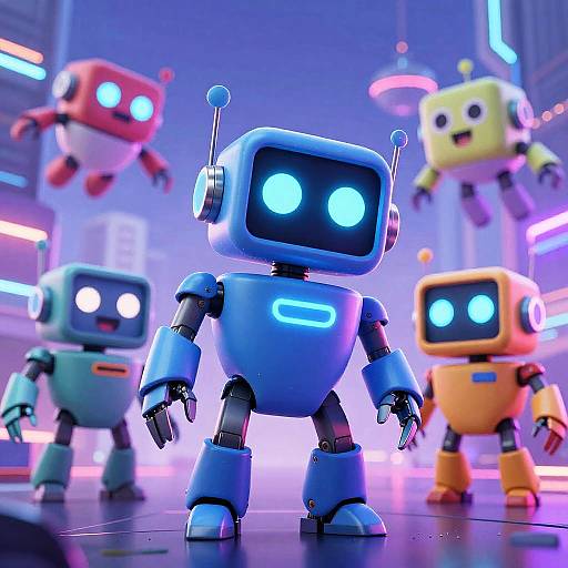 Futuristic Cartoon Robot Cityscape