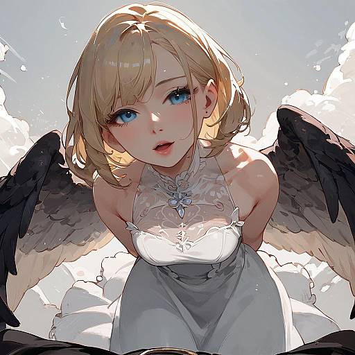 Concerned Girl with Feathered Wings