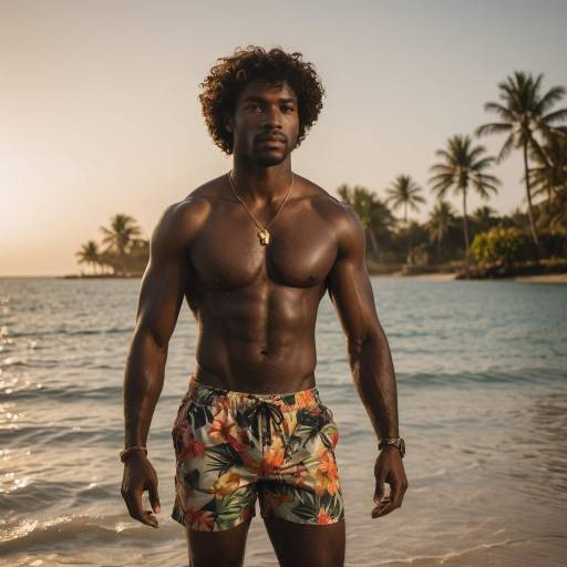 Serene Beach Scene with Muscular Young Man