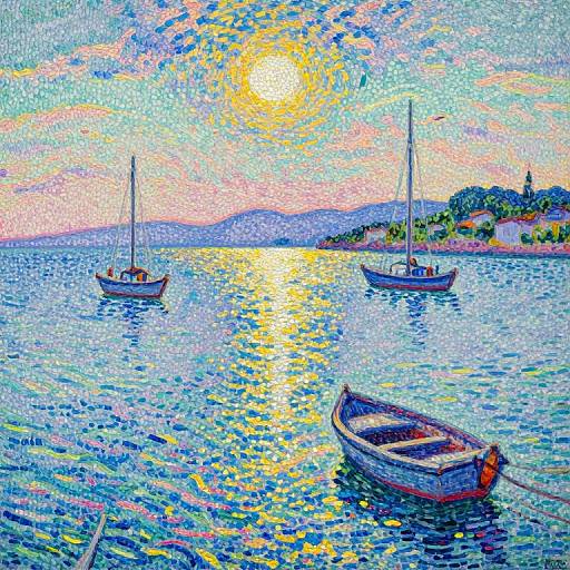 Pointillism Vibrant Seaside Landscape