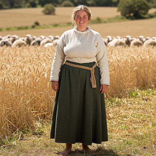 Medieval Peasant Woman in Wheat Field
