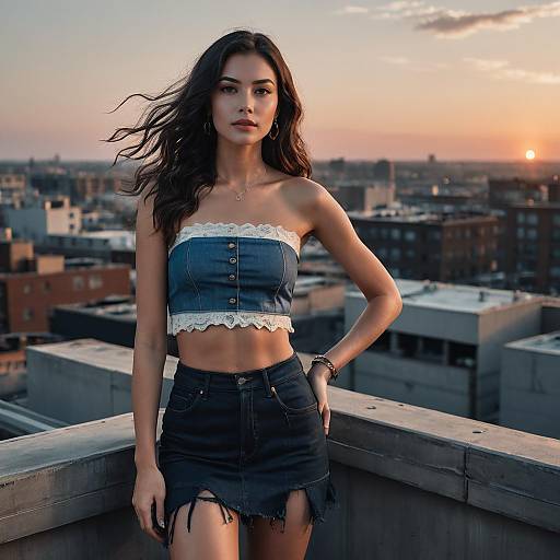 Confident Woman on Rooftop at Sunset