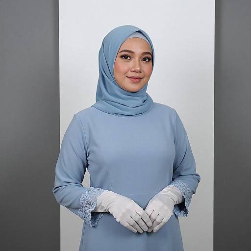 Elegant East Asian Woman in Blue Hijab