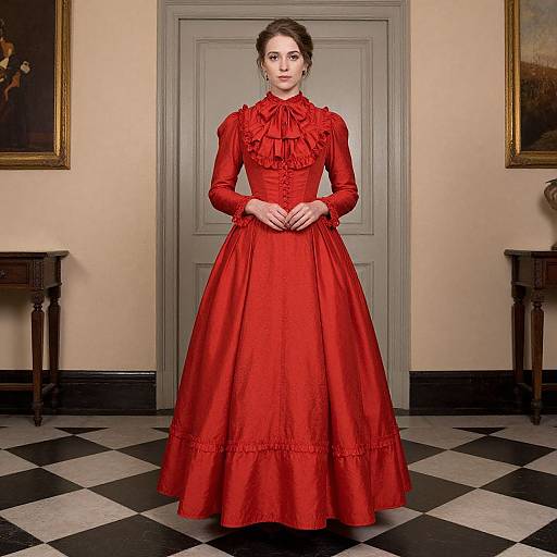 Woman in Red Victorian Dress
