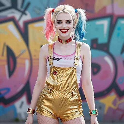 Harley Quinn Cosplay in Gold Overalls