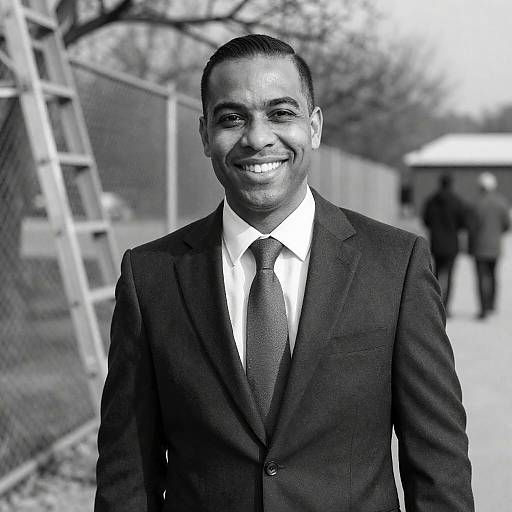 Smiling Man in Front of a Chain-Link Fence