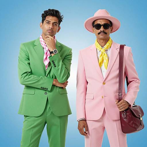Vibrant Duo in Colorful Suits