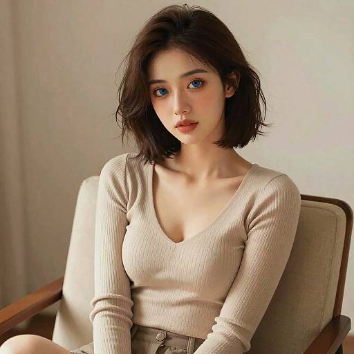 Digital Illustration of Woman with Blue Eyes in Beige Sweater