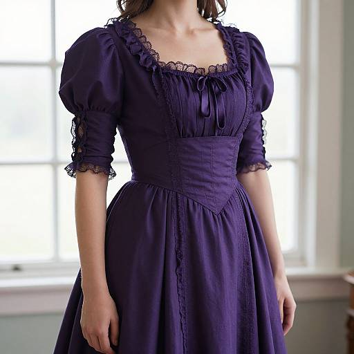 Close-Up: Woman in Purple Victorian Dress